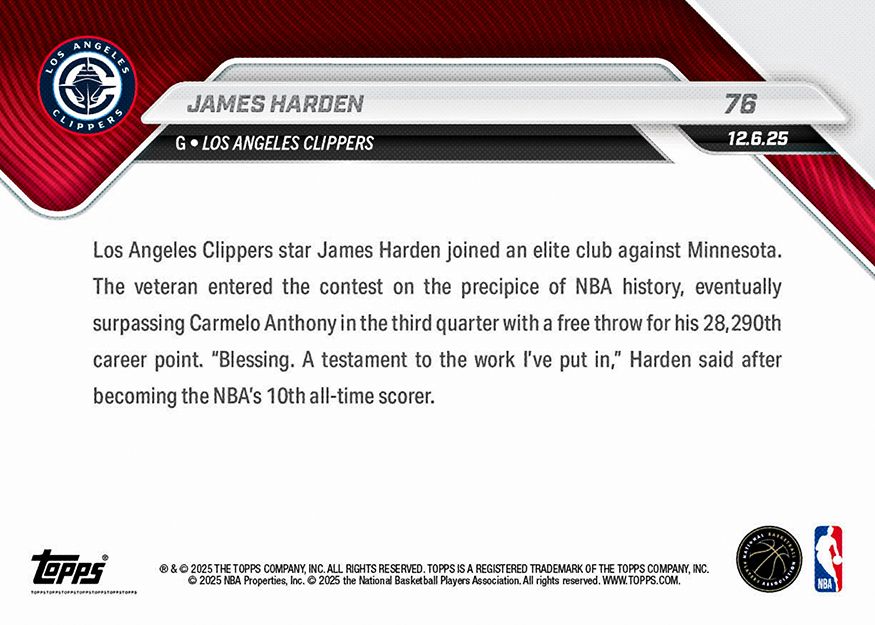 James Harden - 2025-26 NBA Topps NOW® - Card 76