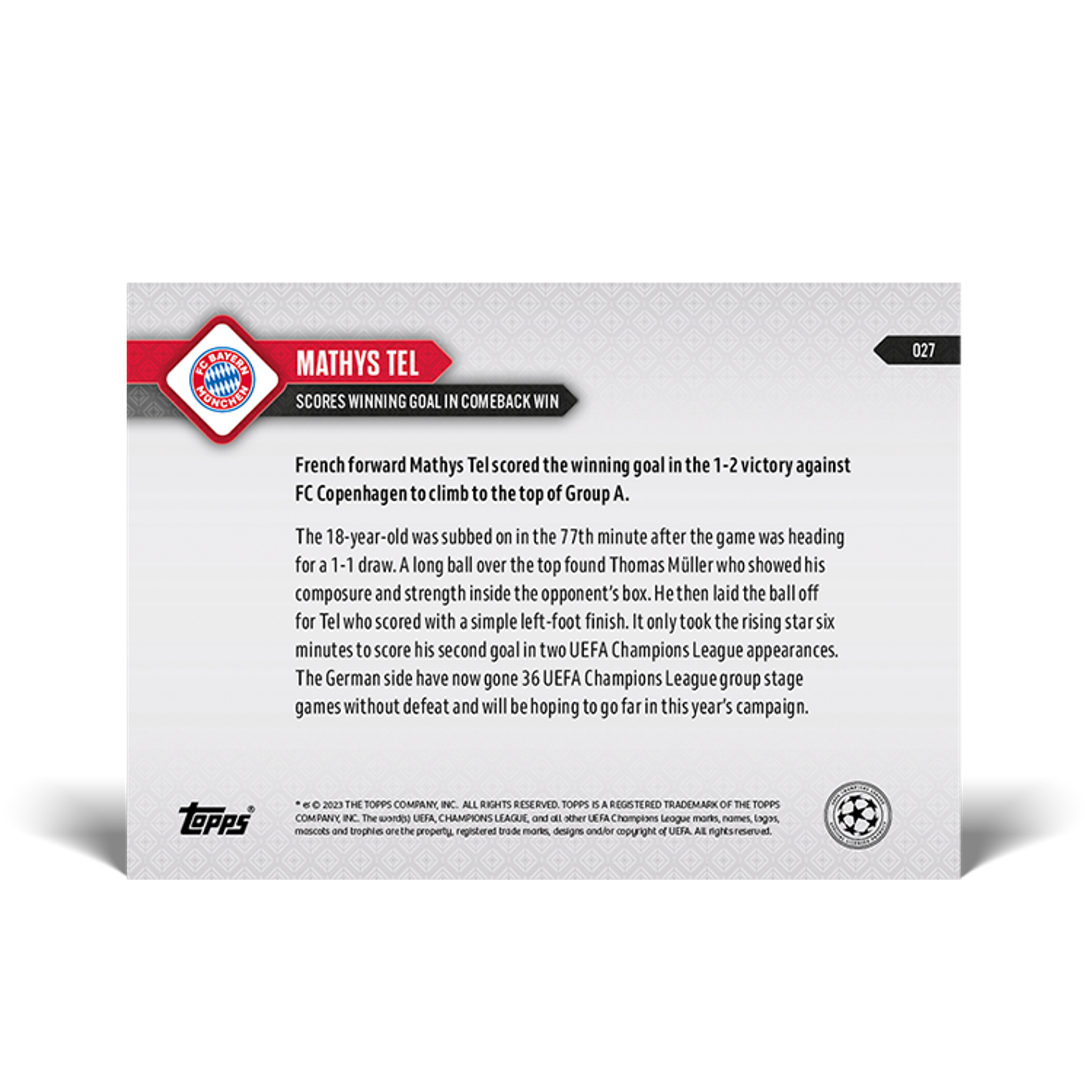 Topps UK - Mathys Tel - Scores winning goal in comeback win - UCL