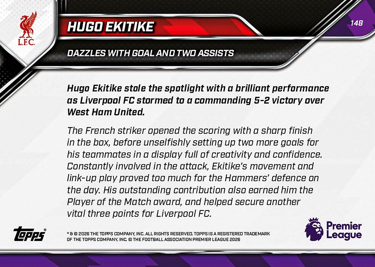 HUGO EKITIKE 148 Topps Parallel 5枚限定 Hugo Ekitike - 2025-26 Premier League Topps NOW® - Card 148 - PR: 1011