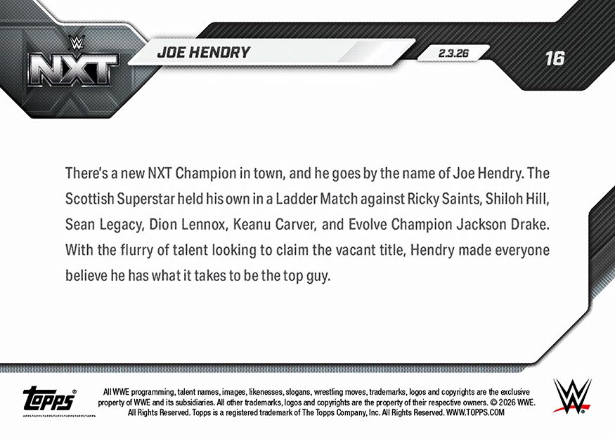 Joe Hendry - 2026 WWE Topps NOW® - Card 16 - PR: 1750