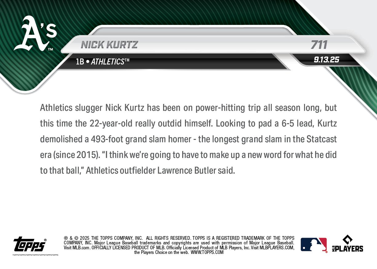 Nick Kurtz - 2025 MLB Topps NOW® - Card 711 - LOOK FOR AUTOS