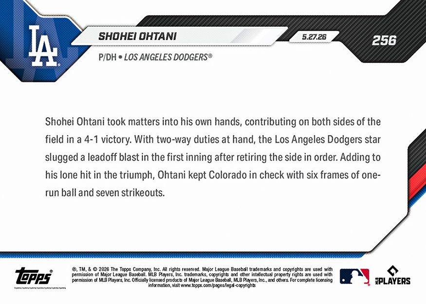 Shohei Ohtani - 2026 MLB Topps NOW® - Card 256 - PR: 17825