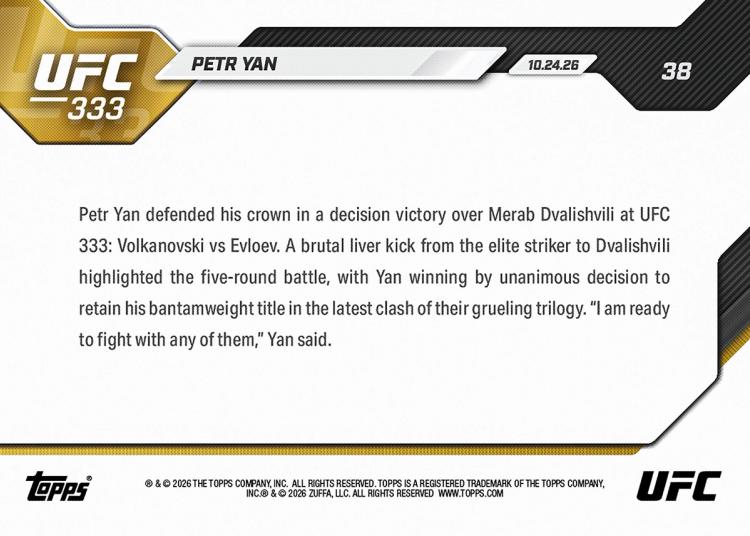 Petr Yan - 2026 UFC Topps NOW® - Card 38