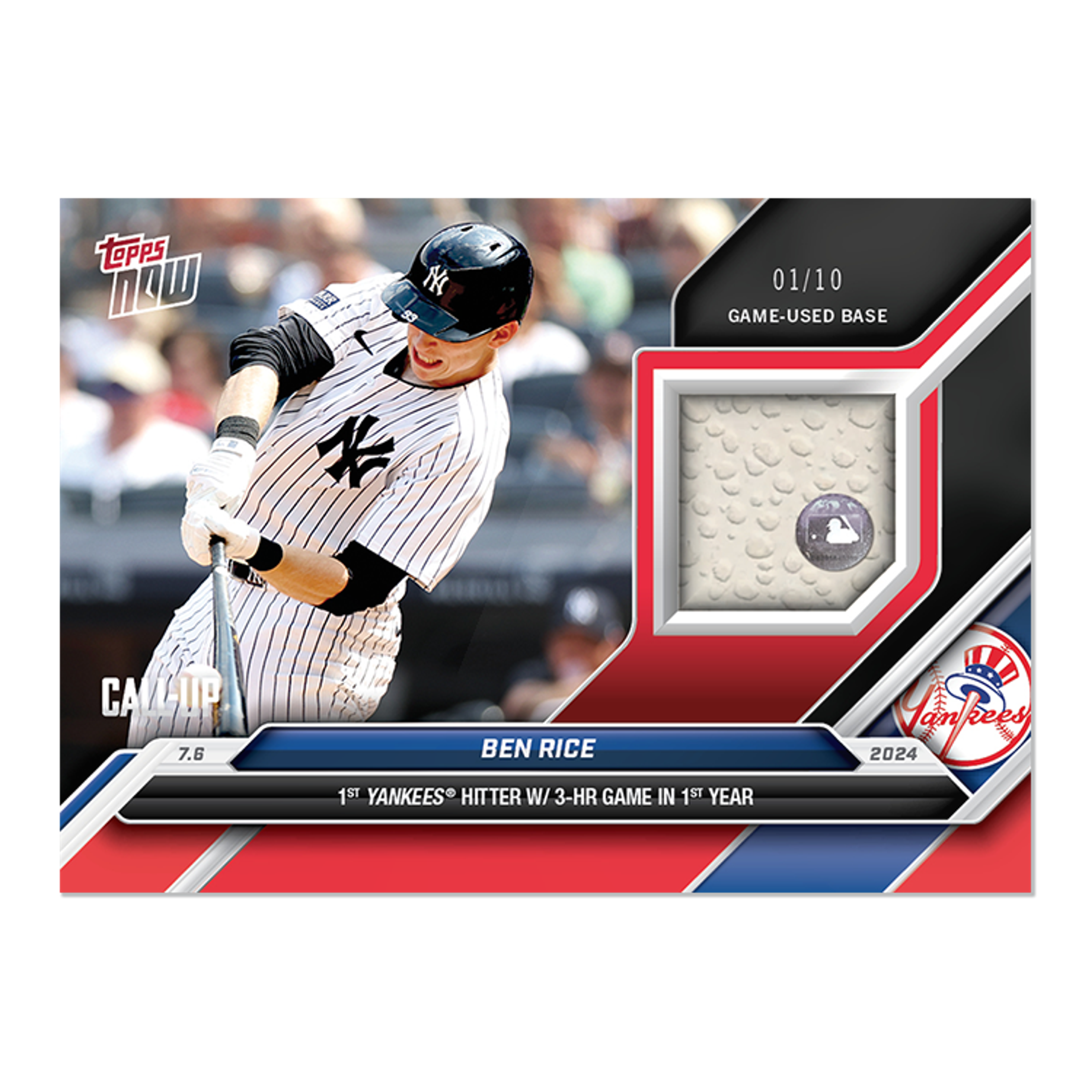 Game-used Base Relic # to 125 or Lower - Ben Rice - 2024 MLB TOPPS