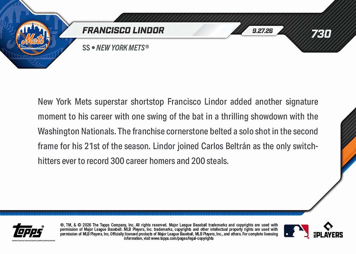 Francisco Lindor - 2026 MLB Topps NOW® - Card 730