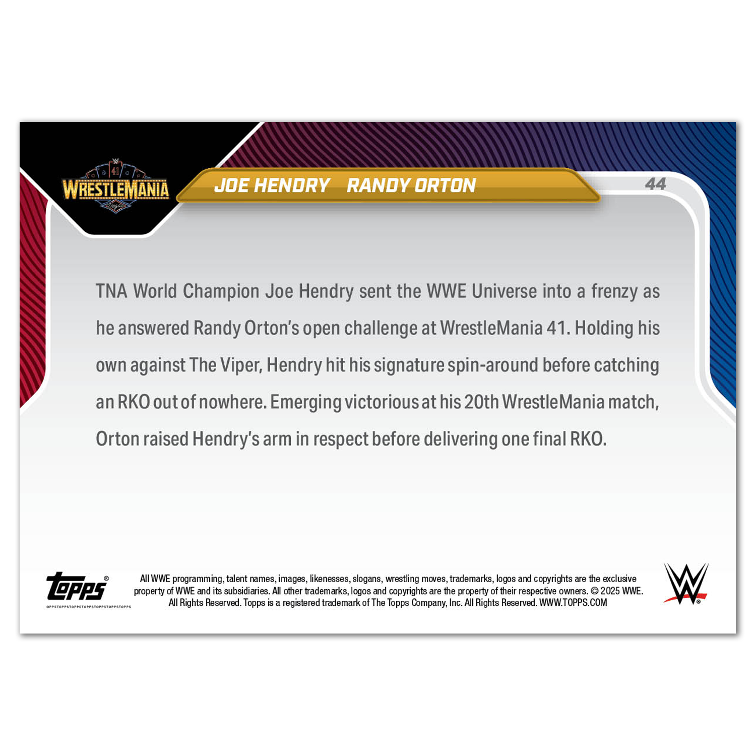 Joe Hendry/Randy Orton - 2025 WWE Topps NOW® - Card 44