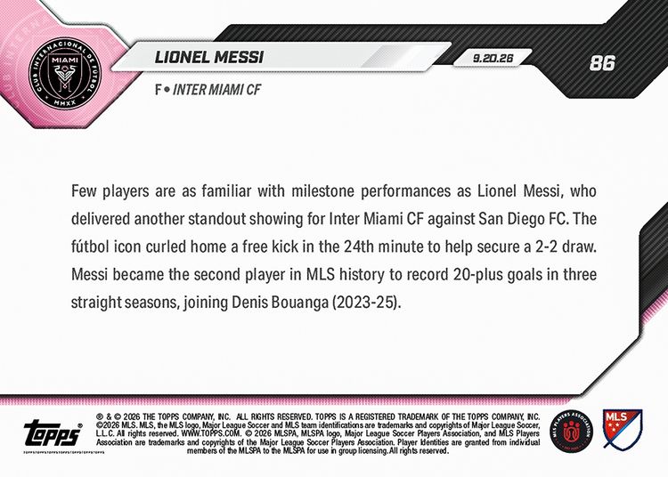 Lionel Messi - 2026 MLS Topps NOW® - Card 86 - PR: 6650