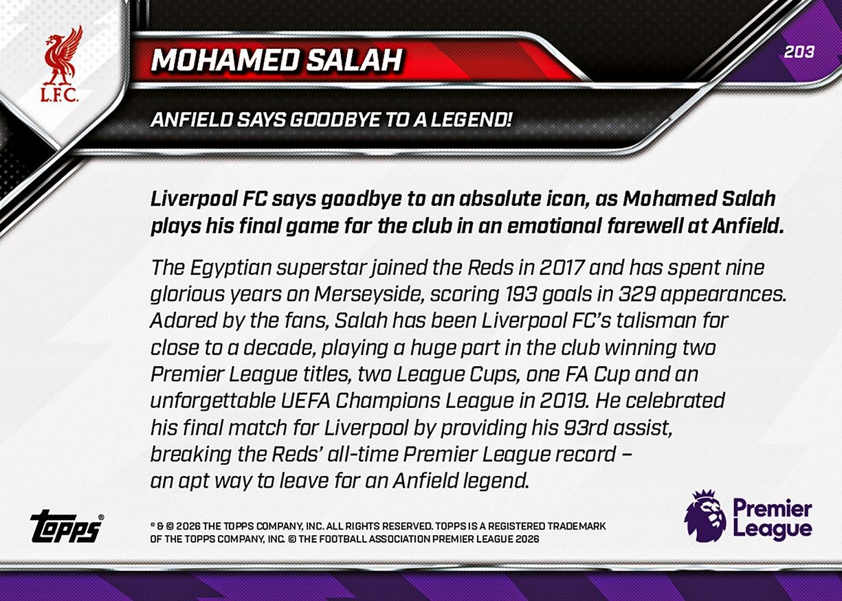 Mohamed Salah - 2025-26 Premier League Topps NOW® - Card 203 - PR