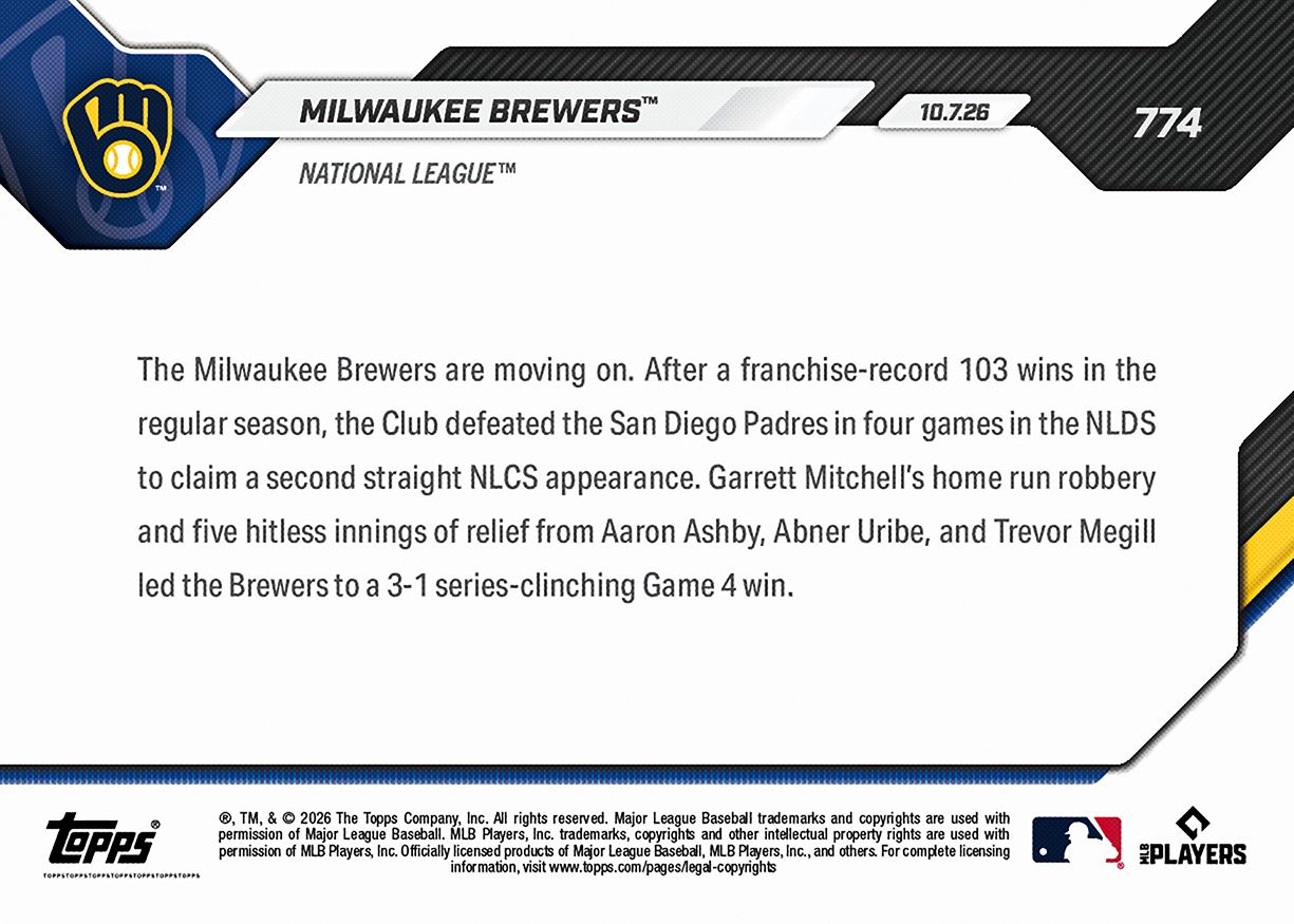 Milwaukee Brewers - 2026 MLB Topps NOW® - Card 774