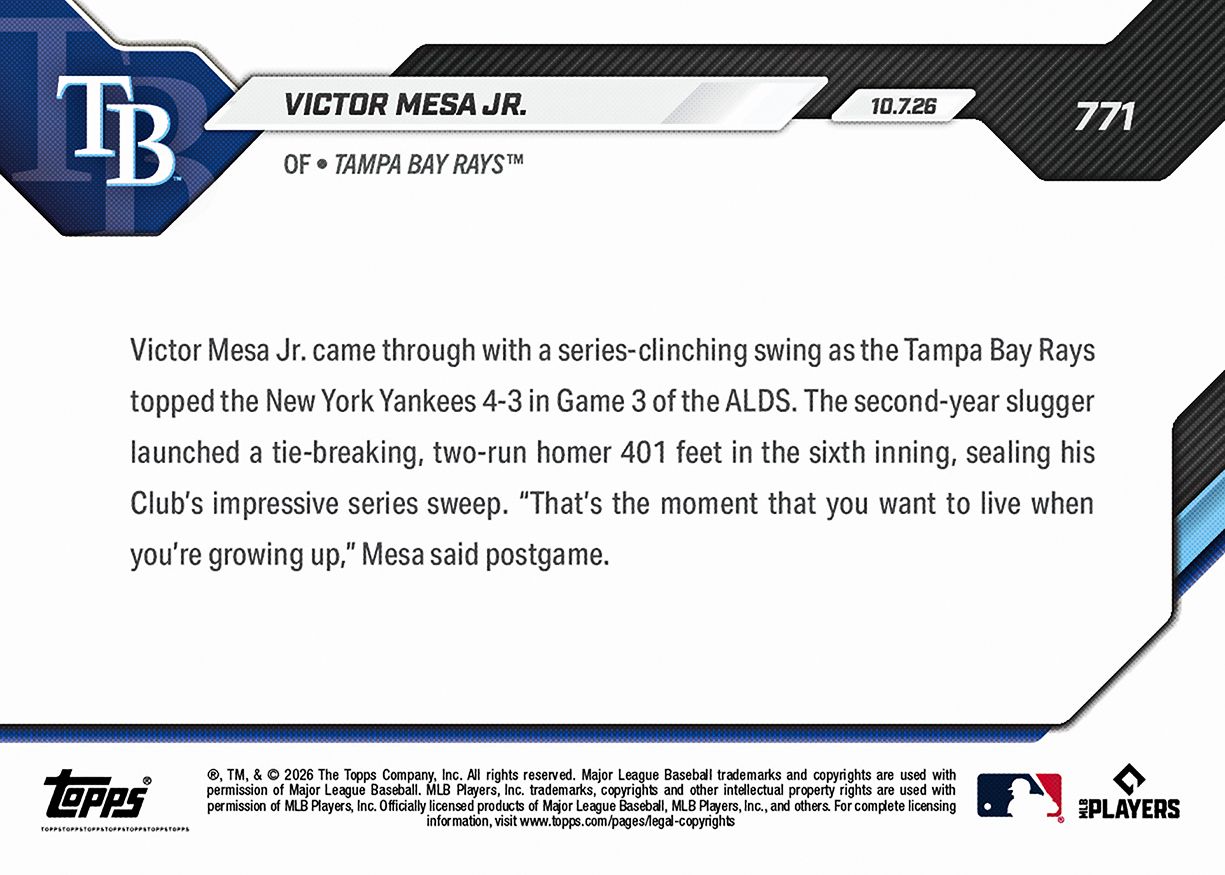【新品未開封希少】MLB全30球団アメリカンマップピンズ ボード付き Victor Mesa Jr. - 2026 MLB Topps NOW® - Card 771