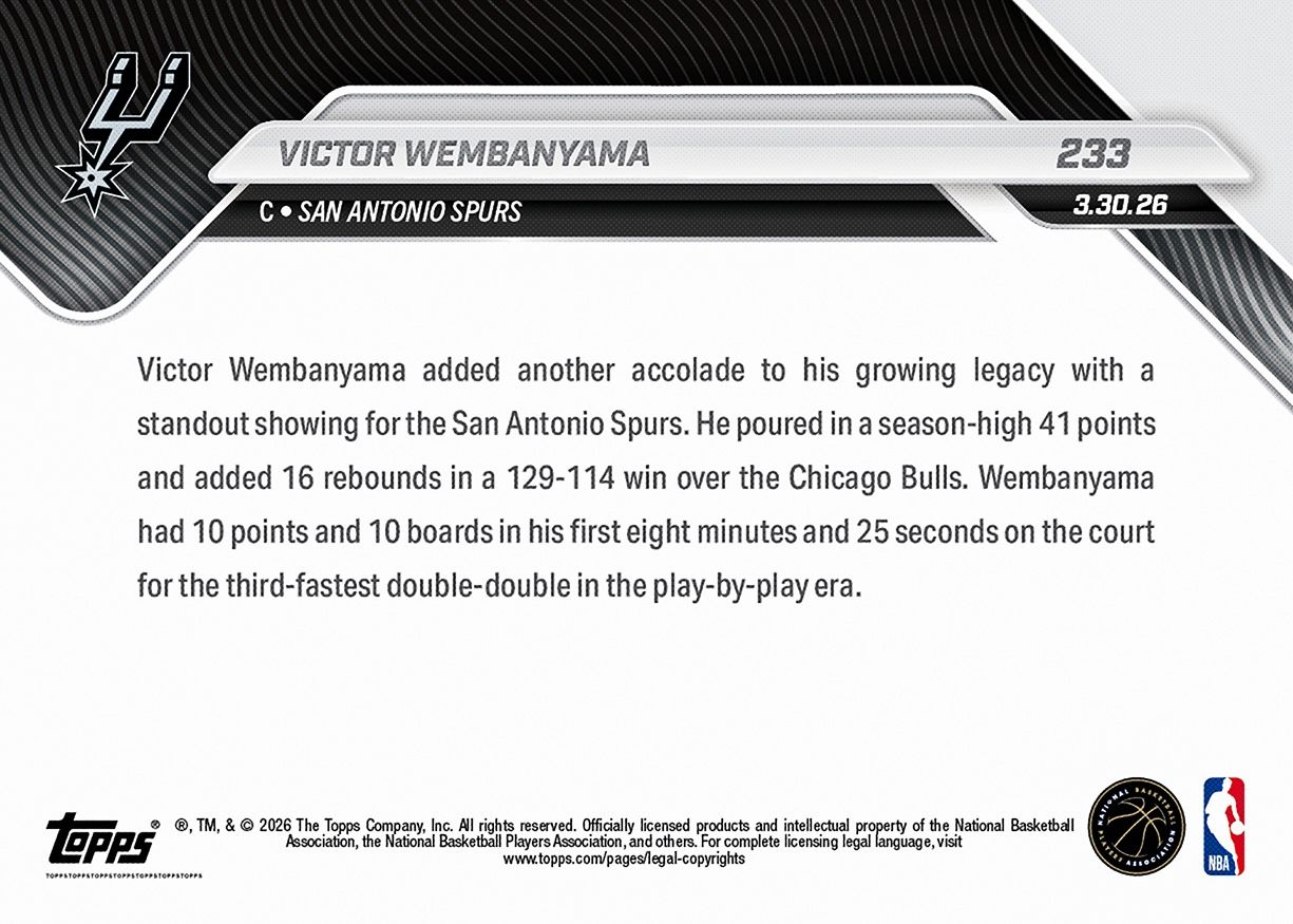 Victor Wembanyama - 2025-26 NBA Topps NOW® - Card 233