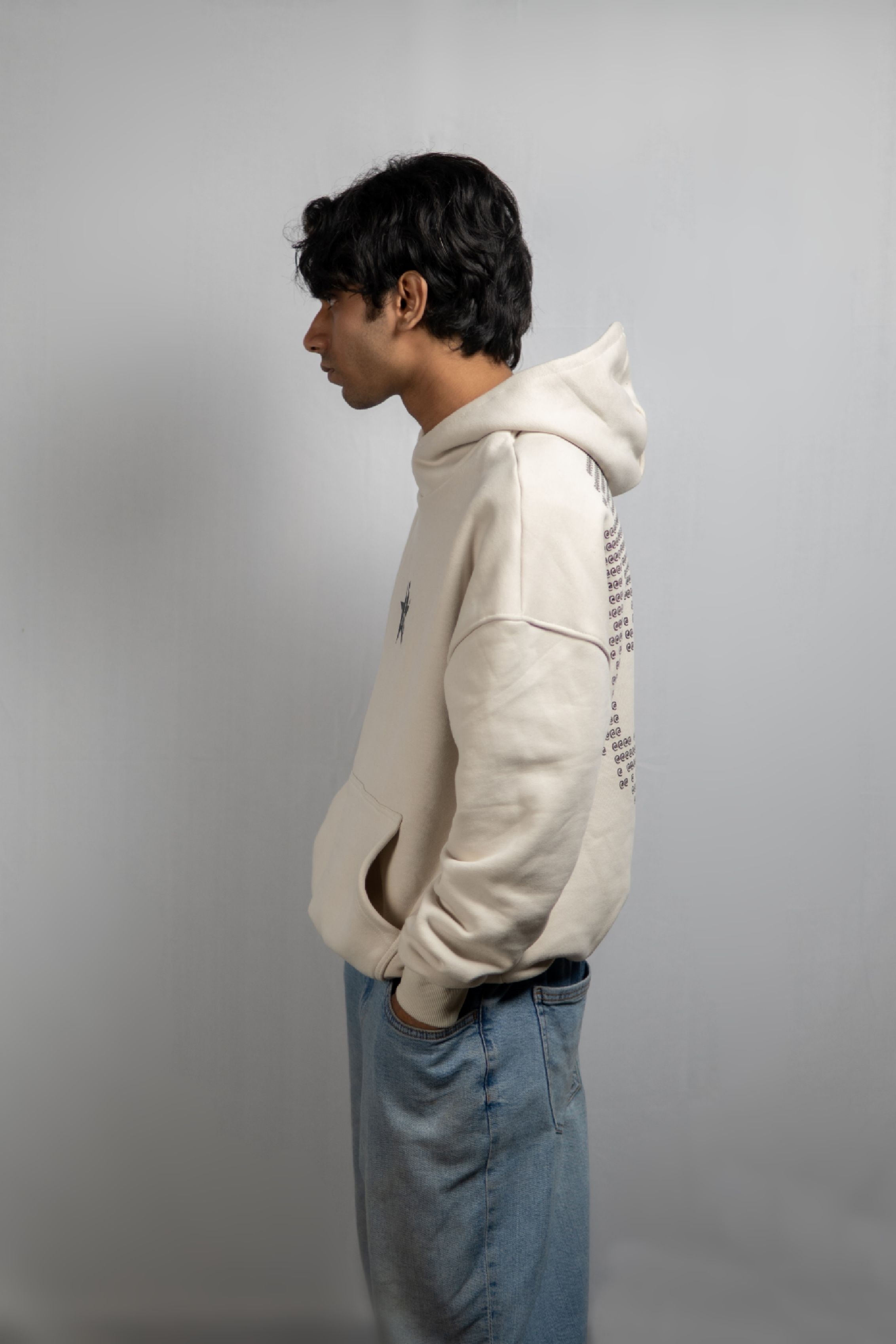 Mazidul Mishat modeling the Unsincity Off-White ASCII Art Hoodie