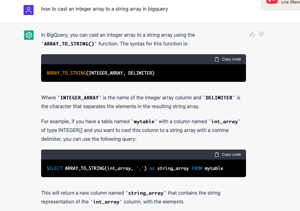 How to cast an integer array to a string array in bigquery?