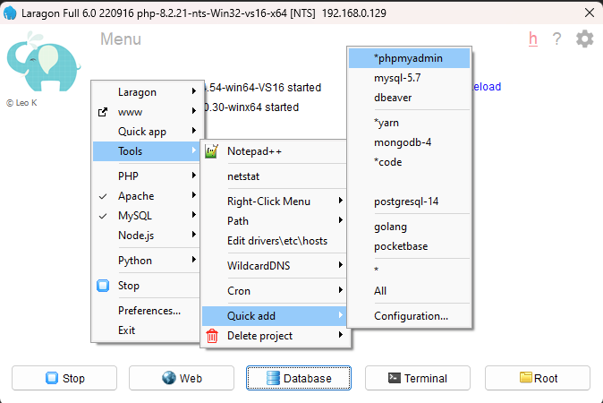 Install phpMyAdmin in Laragon