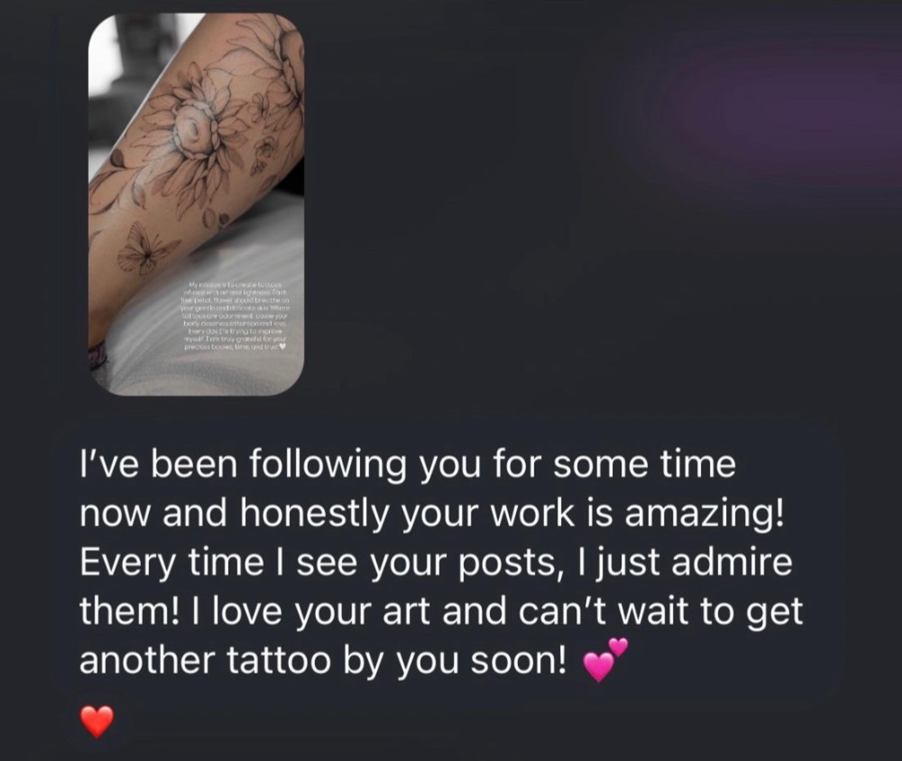Client review message about a forearm piece