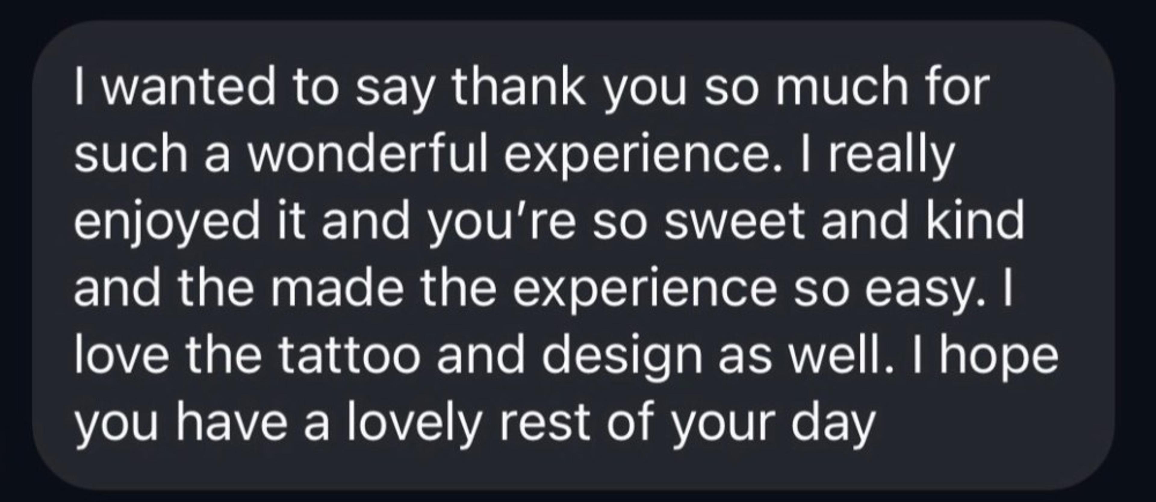 Client review message about a thigh and knee piece