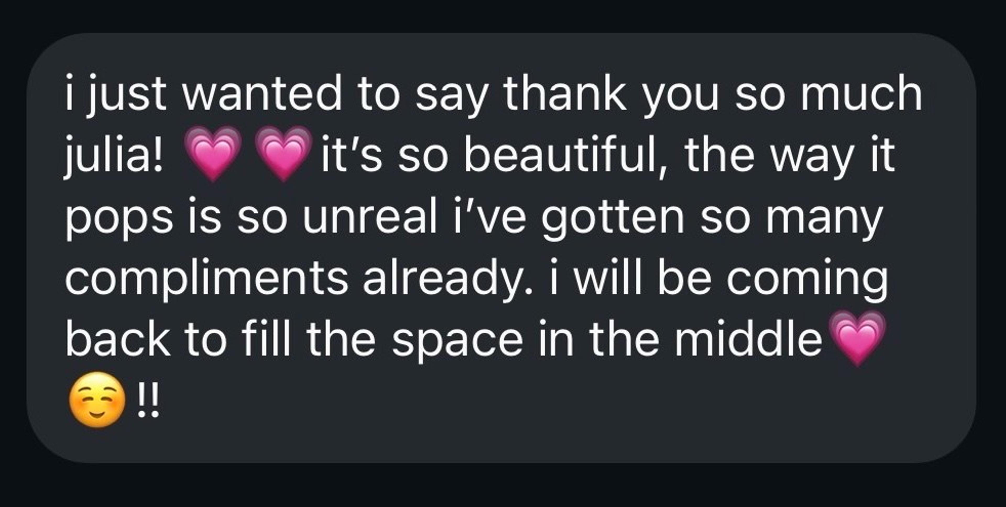 Client review message about a first tattoo session