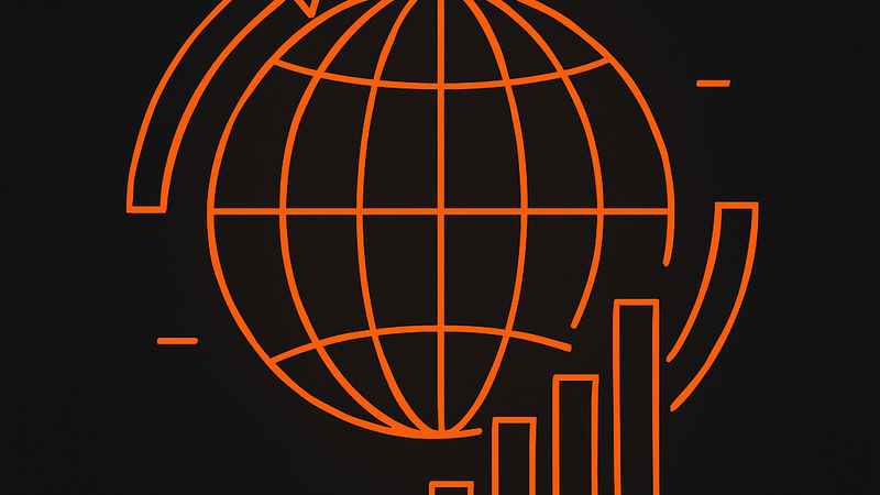 Abstract illustration of global media buying with a wireframe globe and ad bid arrows