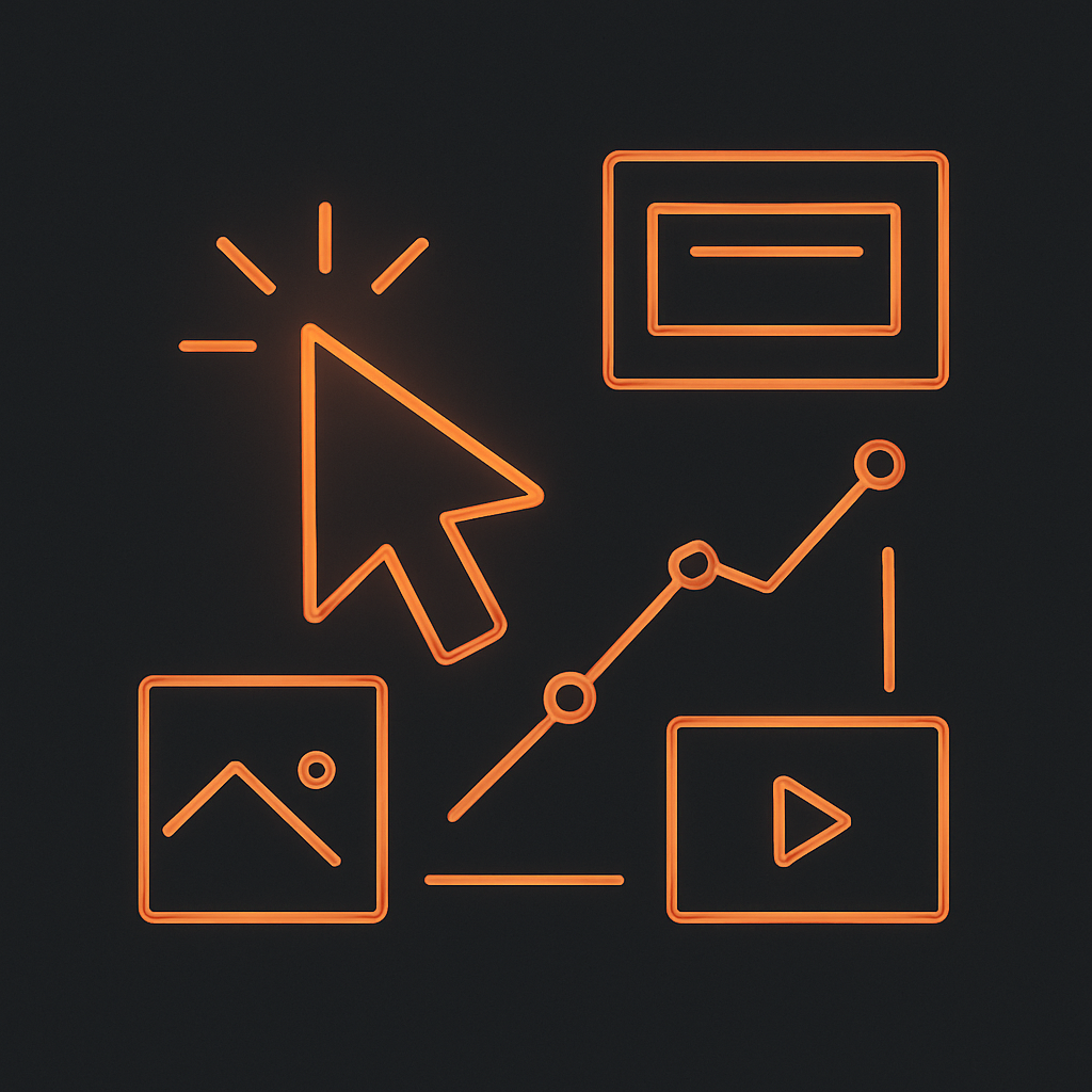 Abstract illustration of Google Ads for SaaS and D2C with a cursor click and rising performance graph