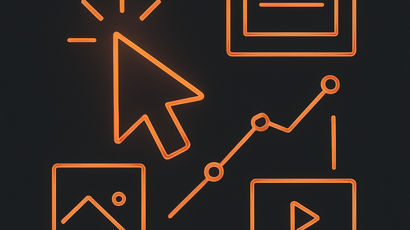 Abstract illustration of Google Ads for SaaS and D2C with a cursor click and rising performance graph