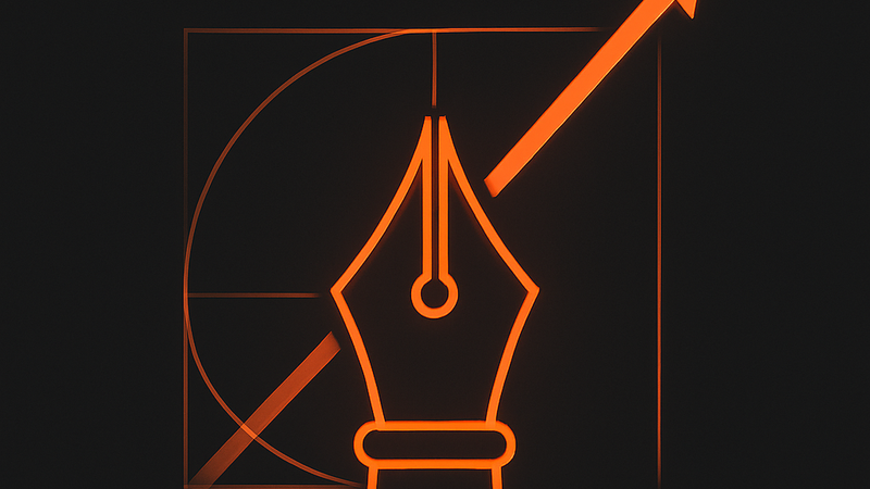 Abstract illustration of creative design driving ROAS with a pen nib and upward performance arrow