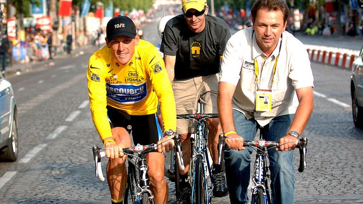 Lance Armstrong and Johan Bruyneel at the Tour de France in the 2000s