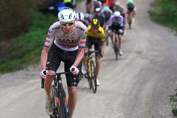 Tadej Pogačar putting the hammer down in Strade Bianche earlier this year