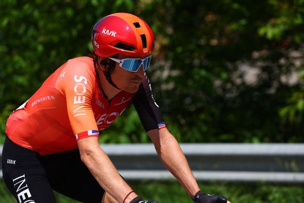 Not happy: Geraint Thomas on stage 9 of the Giro d'Italia