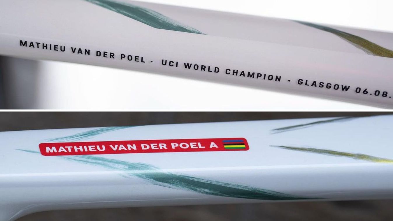Mathieu van der Poel's branding as seen on his new frame