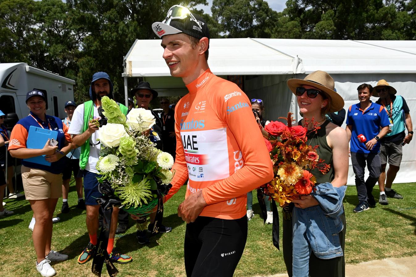 Jay Vine and his wife Bre are all smiles at the Tour Down Under, though Vine knows that his family will far outweigh any personal accomplishments in 50 years' time