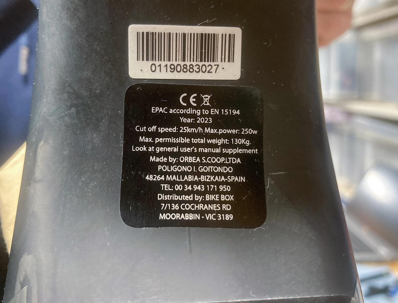 An EC label on an Orbea e-MTB