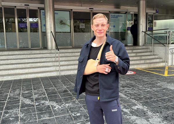 Jonas Vingegaard outside hospital in the Basque Country