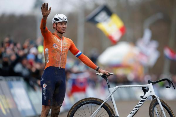 Mathieu van der Poel after crossing the line at the World Championships