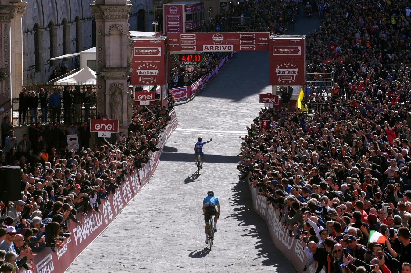 Julian Alaphilippe from winning Strade Bianche in 2019