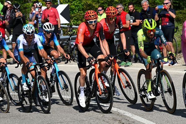 Geraint Thomas (centre) climbs on stage 8 of the Giro d'Italia