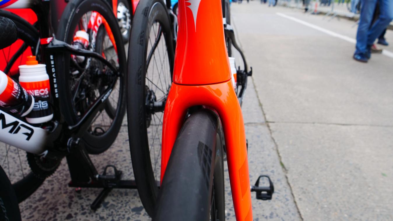 Ineos Grenadiers were seen using the widest tyres in the peloton at 32mm some 4mm more than Pinarello official certify for use with the Dogma F