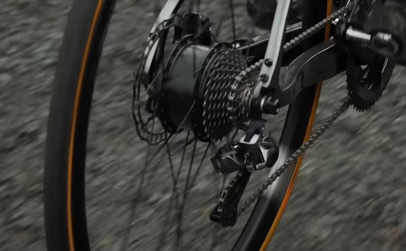 A hub motor system is built in to the rear wheel of the bike but is limited on how much power it can produce 