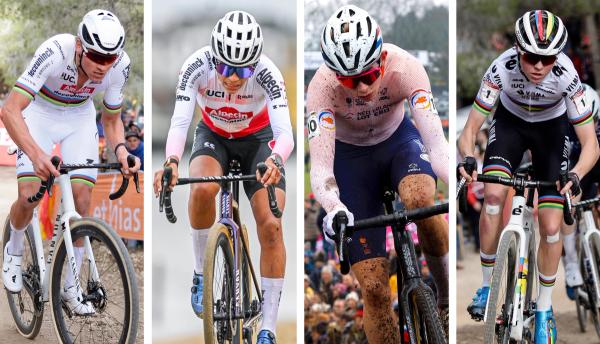 Mathieu van der Poel, Ceylin del Carmen Alvarado, Tibor del Grosso, and Fem Van Empel (L-R) are among the contenders for the Cyclo-cross World Championships
