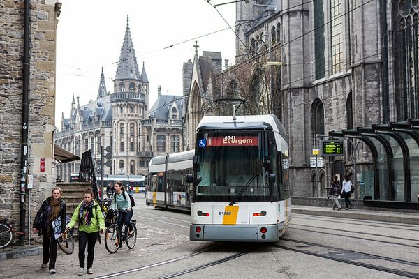 Trams and cyclists share the roads in Ghent