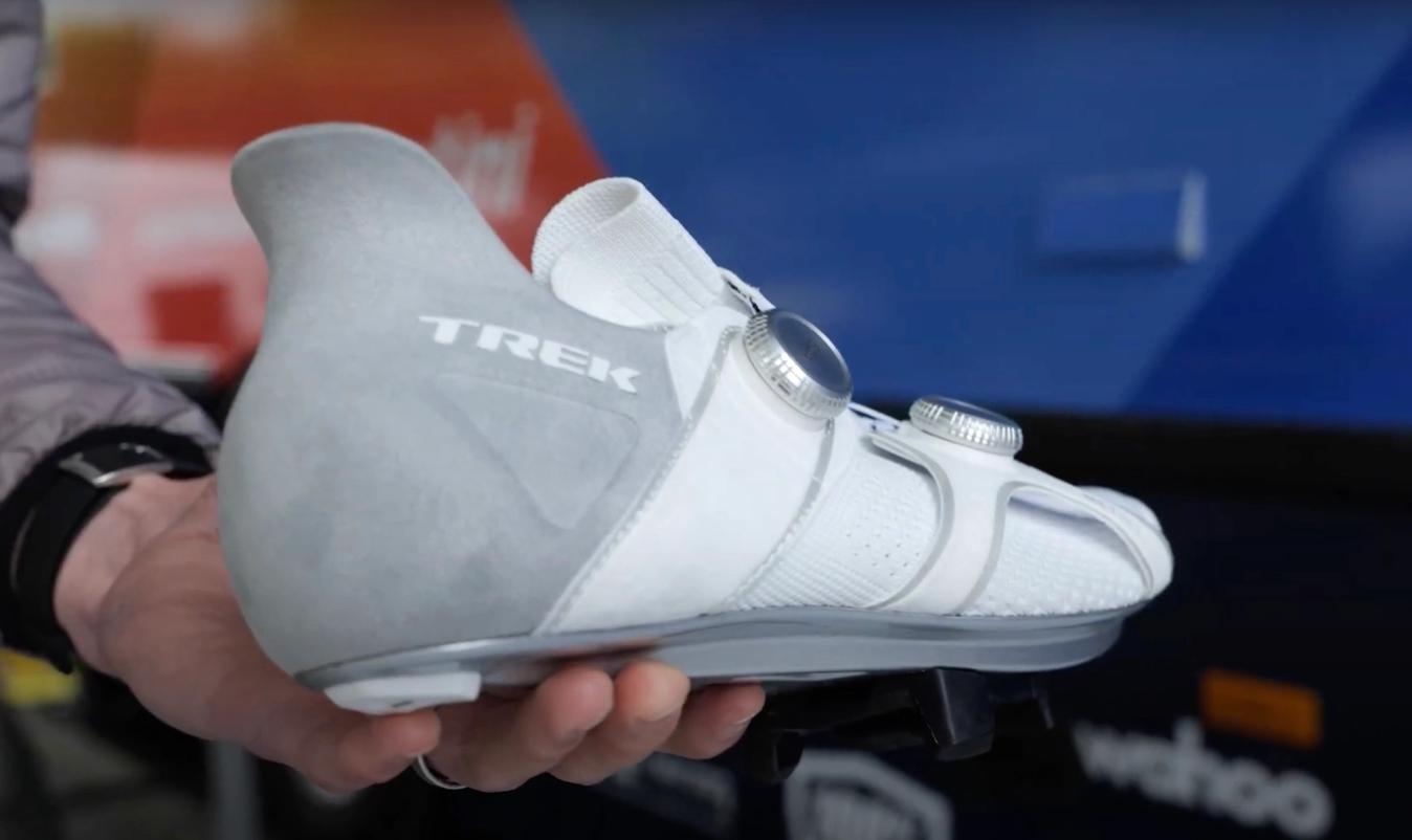 Trek's RSL Knit shoe uses an exoskeleton design to separate the upper from the shoes closure system