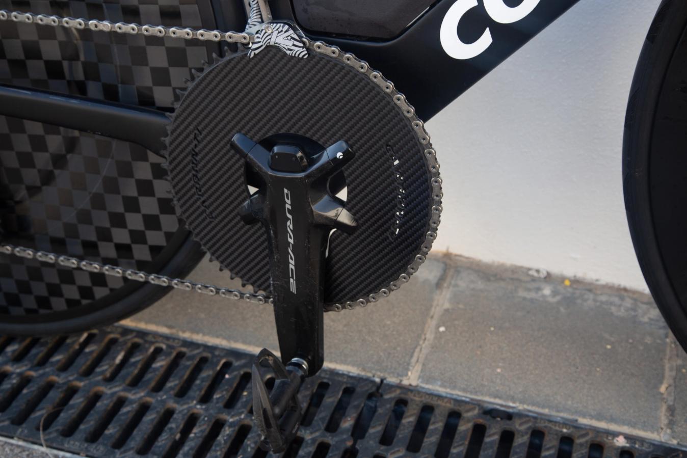 The huge Carbon-Ti chainring is paired with Shimano Dura-Ace cranks