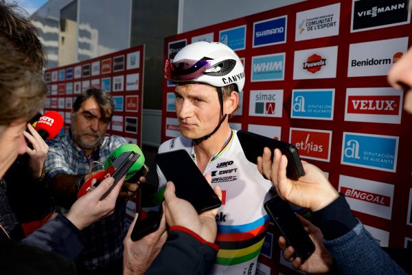 Mathieu van der Poel faces the media after losing for the first time in 11 races