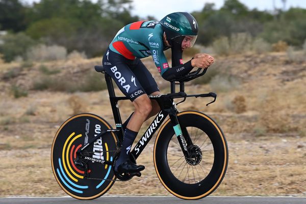Cian Uijtdebroeks (Bora-Hansgrohe) in time trial action at the Vuelta a España