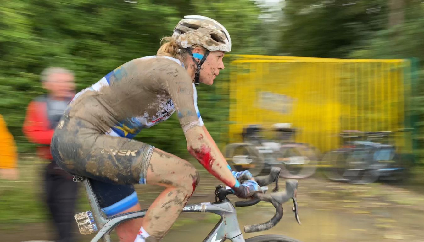 Van Dijk rides past GCN during the 2021 edition of Paris-Roubaix Femmes