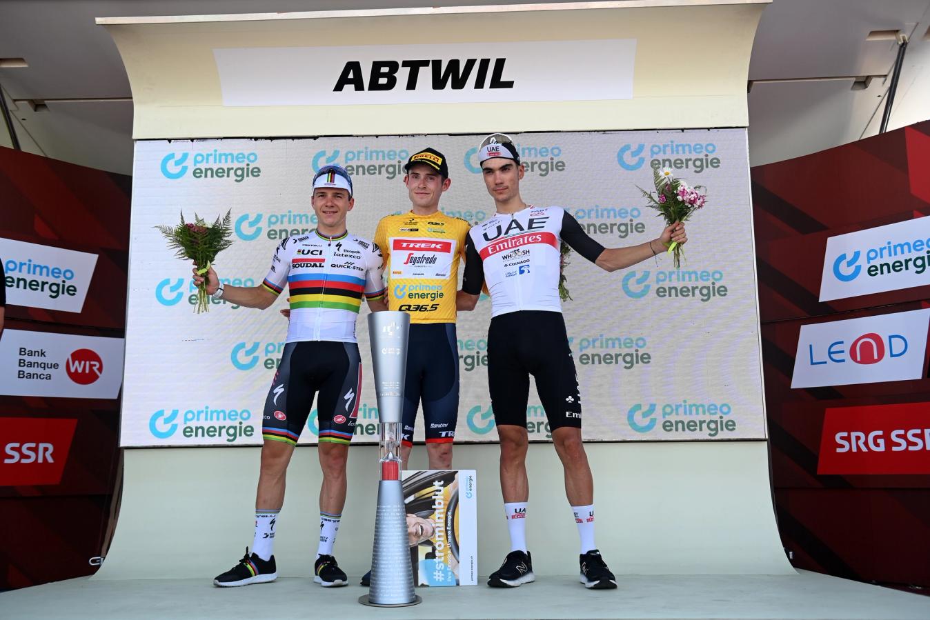 Mattias Skjelmose beat out the likes of Remco Evenepoel (left) and Juan Ayuso (right) at the Tour de Suisse, highlighting the level he could achieve in stage races