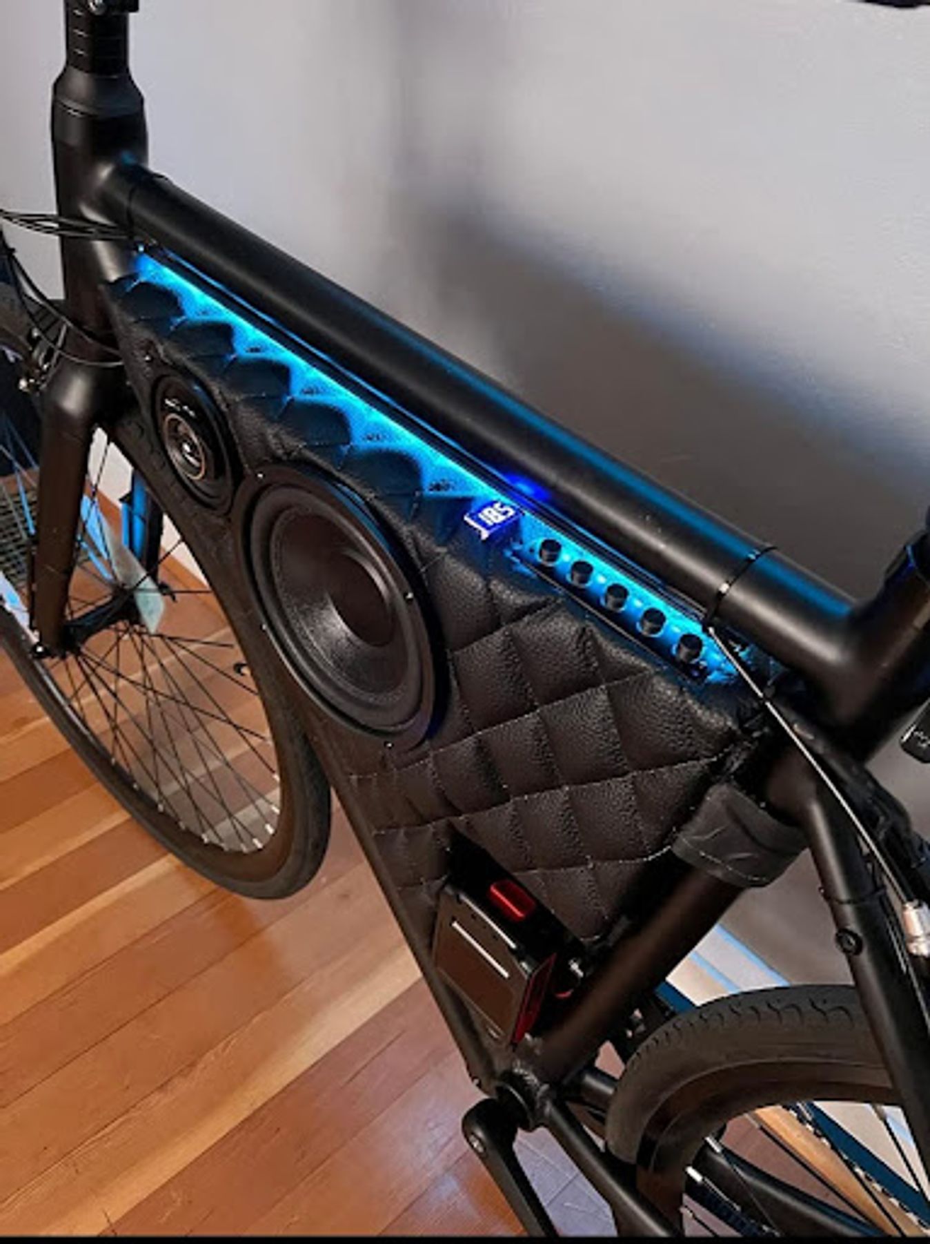 stereo speaker system on a bike