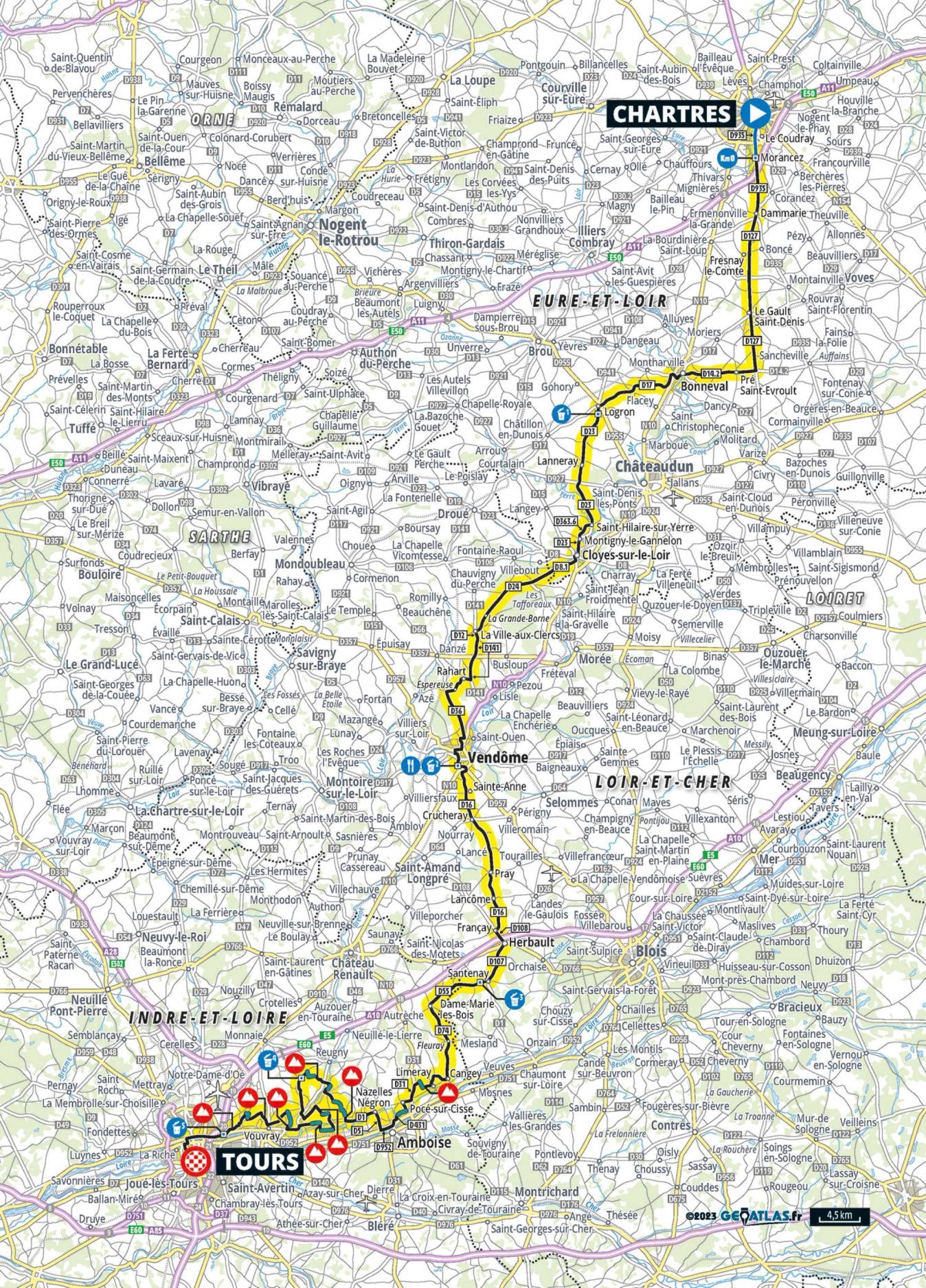 Paris-Tours 2023 route map