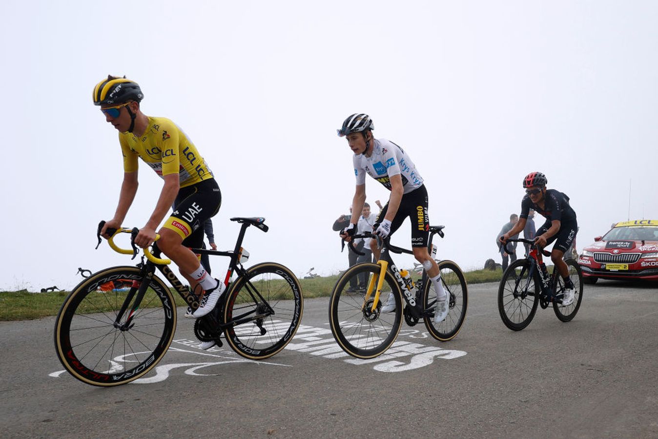 Tadej Pogačar leads Jonas Vingegaard through the Pyrenees at the 2021 Tour de France