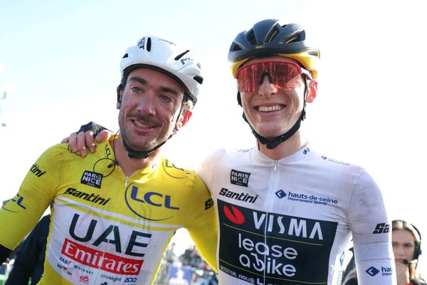 Brandon McNulty (UAE Team Emirates) and Matteo Jorgenson (Visma-Lease a Bike)