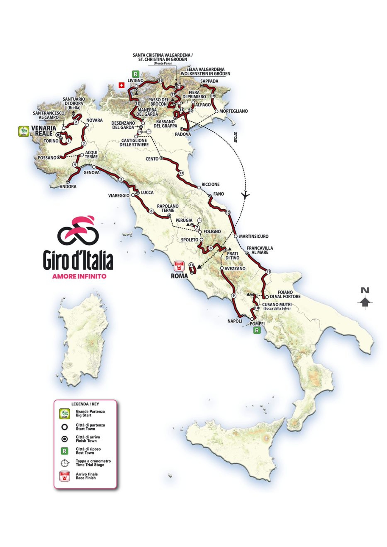 The map for the 2024 Giro d'Italia route